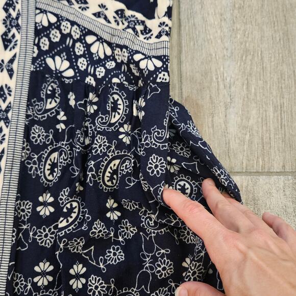 Sea New York Bandana Border Print Midi Dress Womens Size 6 Navy Cream Boho Chic - Picture 6 of 14